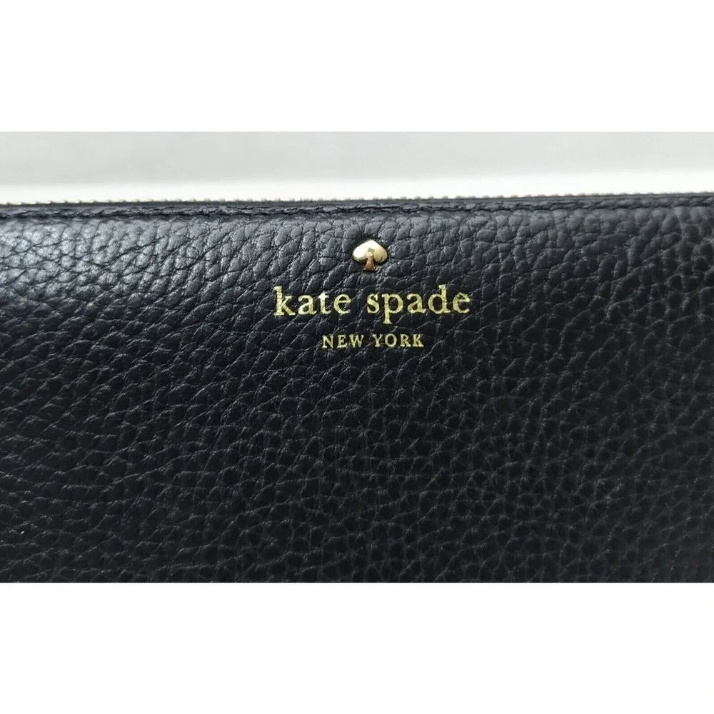 Kate Spade New York Black Pebbled Zip Around Credit Card Long Wallet